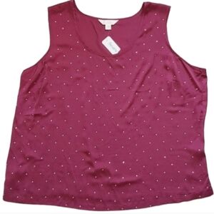 3X NWT Sparkle Top Red Burgundy Sleeveless Blouse Cami Stud Details